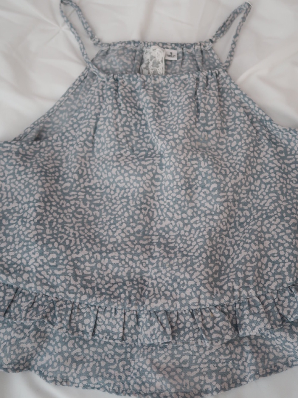 South Moon Under Blue Leopard Ruffled Halter Tank Top